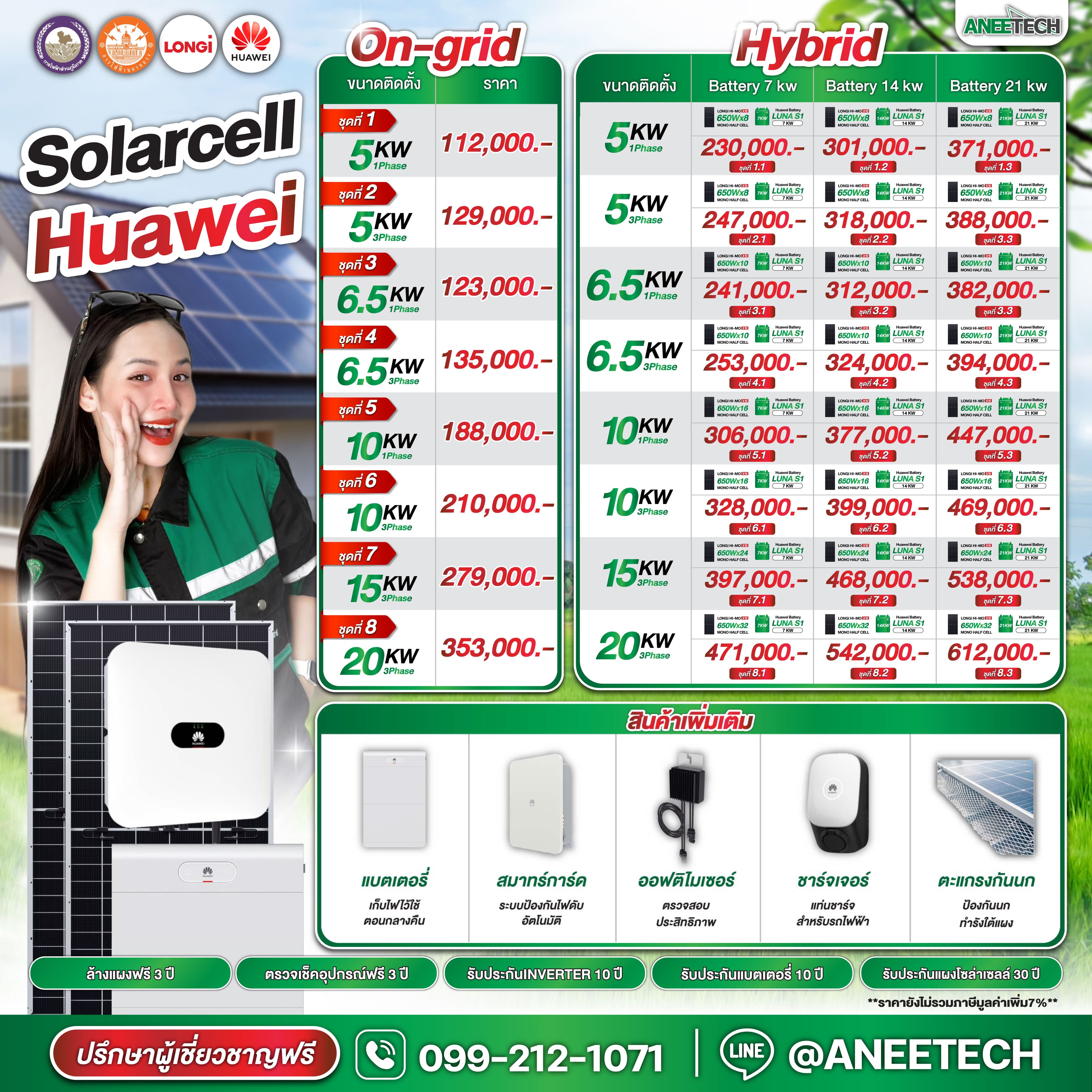 รายละเอียดแพ็กเกจ Solarcell Huawei ราคายังไม่รวมภาษีมูลค่าเพิ่ม 7%